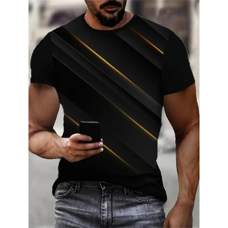 Fashion T-Shirts for Men Stripe 3D Printing Tops T-Shirt Crew Neck Short Sleeve Tee Sport Men Clothing Summer Oversize T-Shirts
