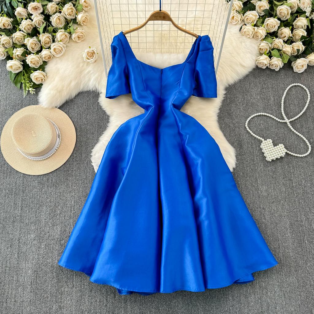 Rochie de bal de vară pentru femei, vintage, cu mâneci bufante, cu guler pătrat, petrecere de seară, rochii de prințesă