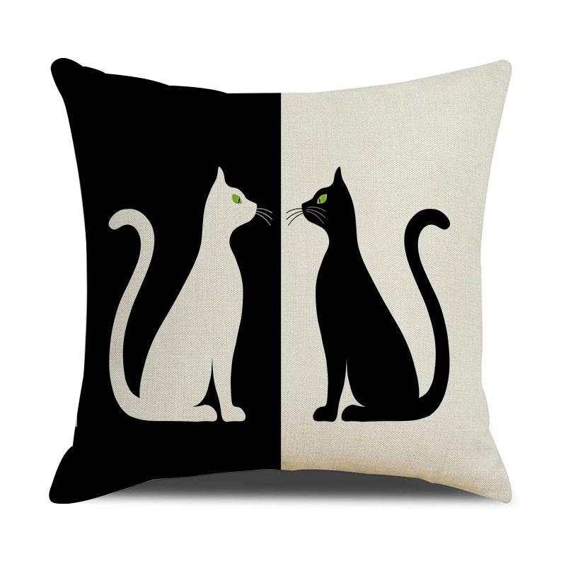 Black And White Cute Cat Printed Cushion Cover Home Decorative Sofa Pillow Covers Coffee Chair Throw Pillow Case Car Pillowcase