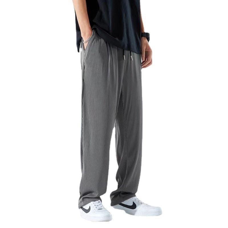 Herren Casual Hose Neue Sommer Dünn Trendig Locker Große Größe Gerade Vertikal Eis Seide Hose