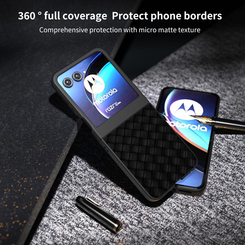 Für Motorola Razr 50 5G Hülle Gewebte Textur PU-Lederbeschichtete Hart-PC-Abdeckung