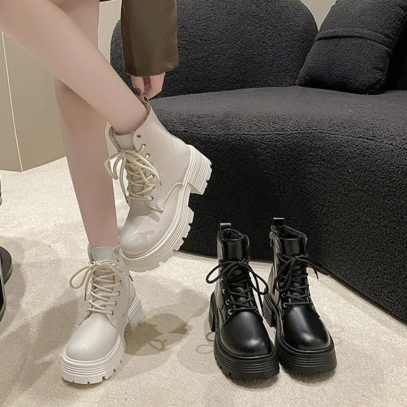 White British Lady Punk Boots Women Thick Soled Gothic Ankle Boots Lace Rock Riding Autumn Platform Shoes Warm Motorcycle Boots
