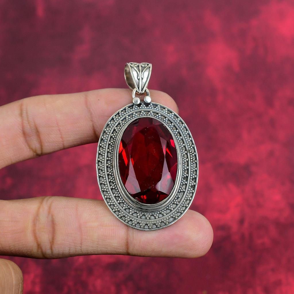 Roter Granat Edelstein Schmuck, 925 Sterling Silber Schmuck, handgemachter wunderschöner Anhänger als Jubiläumsgeschenk