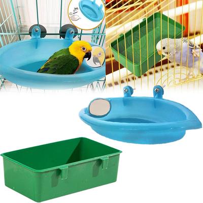 Vogeltränke Kasten Spiegel Vogelbad Hängend Kunststoff-Badewanne Vogelfuttertablett Vogelkäfig Zubehör Papageien Duschzubehör Papageienfutterspender