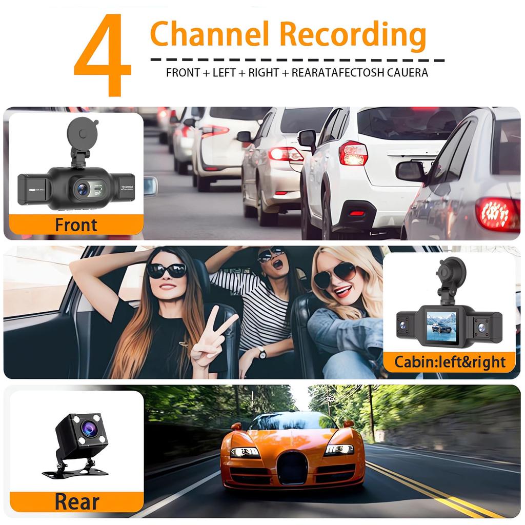 4-Channel 360 Degree Dash Cam For Cars WIFI APP Car DVR FHD 1920*1080P 4 Camera Lens Video Driver Recorder Rear View Camera