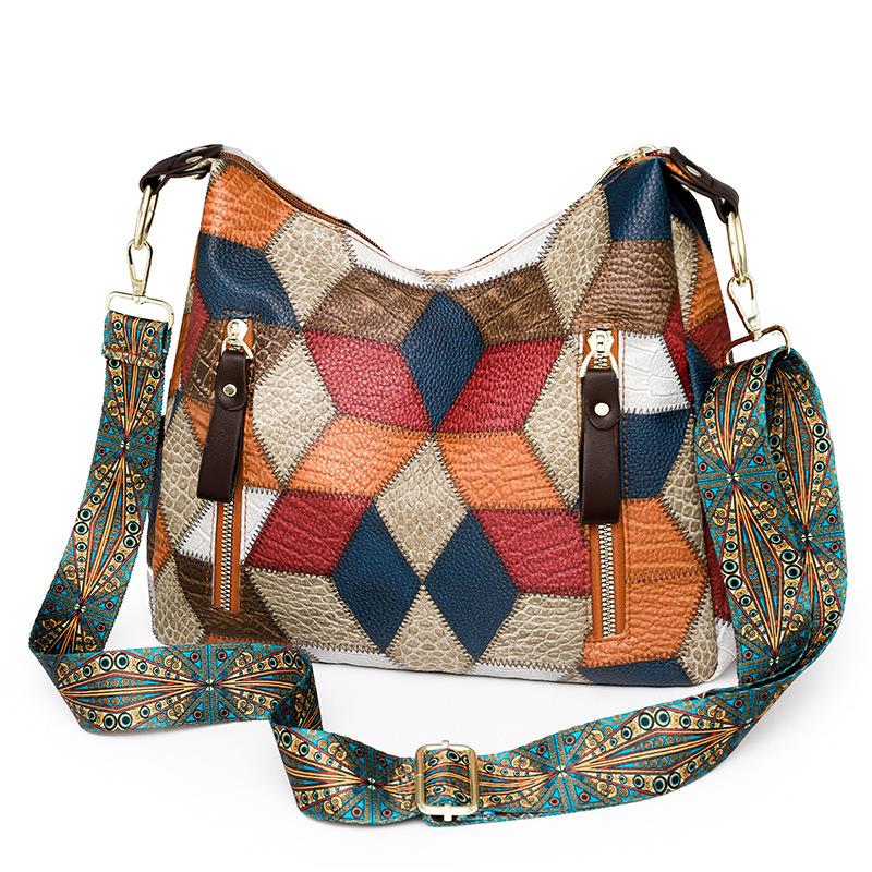 2024 Retro Color Block Large-Capacity Single Shoulder Crossbody Mummy Bag for Women