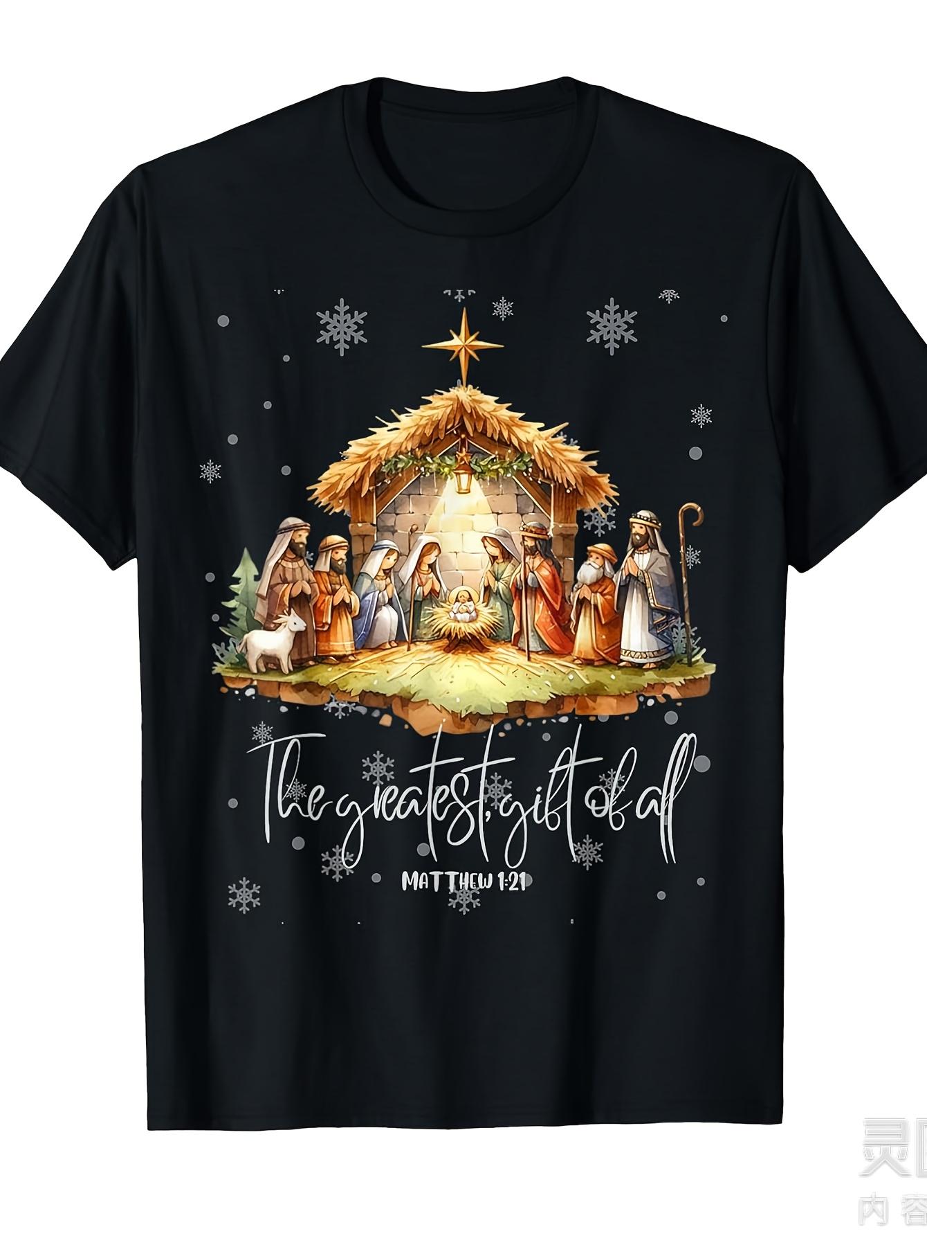 

Best Ever Christmas Nativity Scene ChristianVintage Style Angel Design100 cotton Oneck short sleeve printed mens Tshirt S