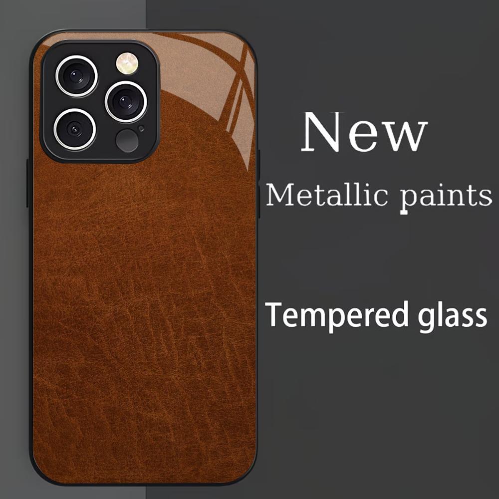 Classic Brown Leather Pattern fashion phone cases phone case fundas Glass Phone Case for iPhone 17 16 15 14 13 12pm Pro Plus