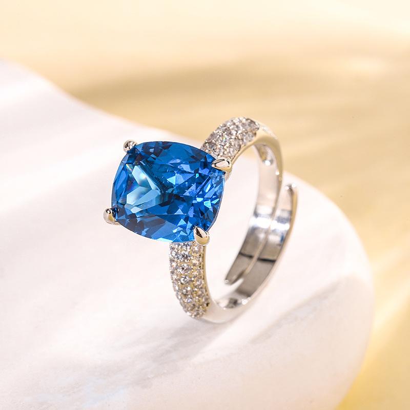 Jewelry Copper Bottom Gold-Plated Simulation Color Treasure Corundum Fat Rectangular Simple Ring Female 10 * 12