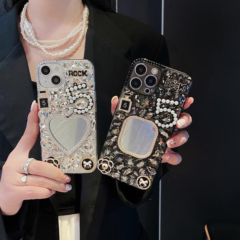 Rhinestone for IPhone16promax Mirror Phone Case for Apple 17 Letter Flower 14 Love Hard Shell Luxury
