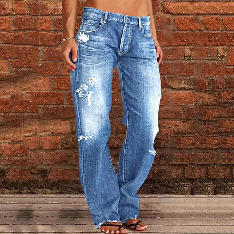 Spring and Autumn Fashion Women's Wear Hole Denim Fashion High Waist Casual Pants