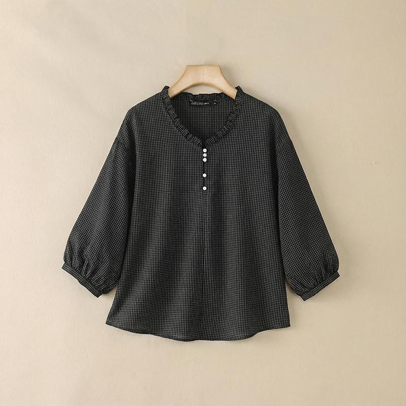 ZANZEA Women Casual V-neck Plaid Print Loose Half Sleeve Blouse