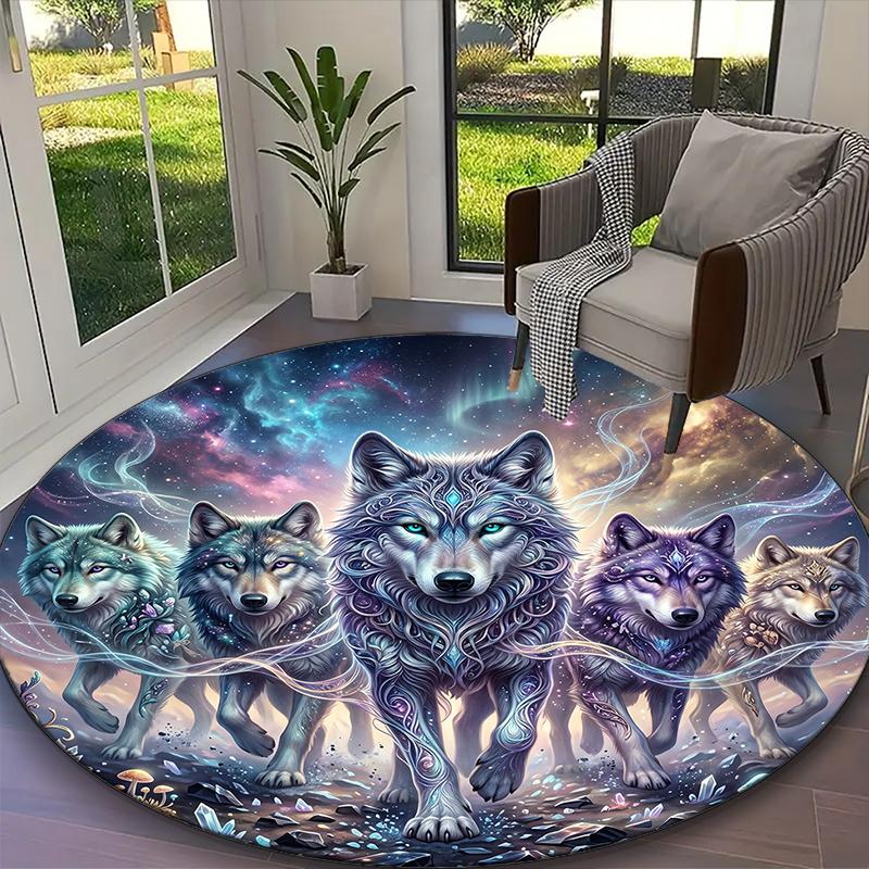 1pc Wolf Printed Chair Rug for Home Office Use, Living Room Kitchen Game Room Round Carpet