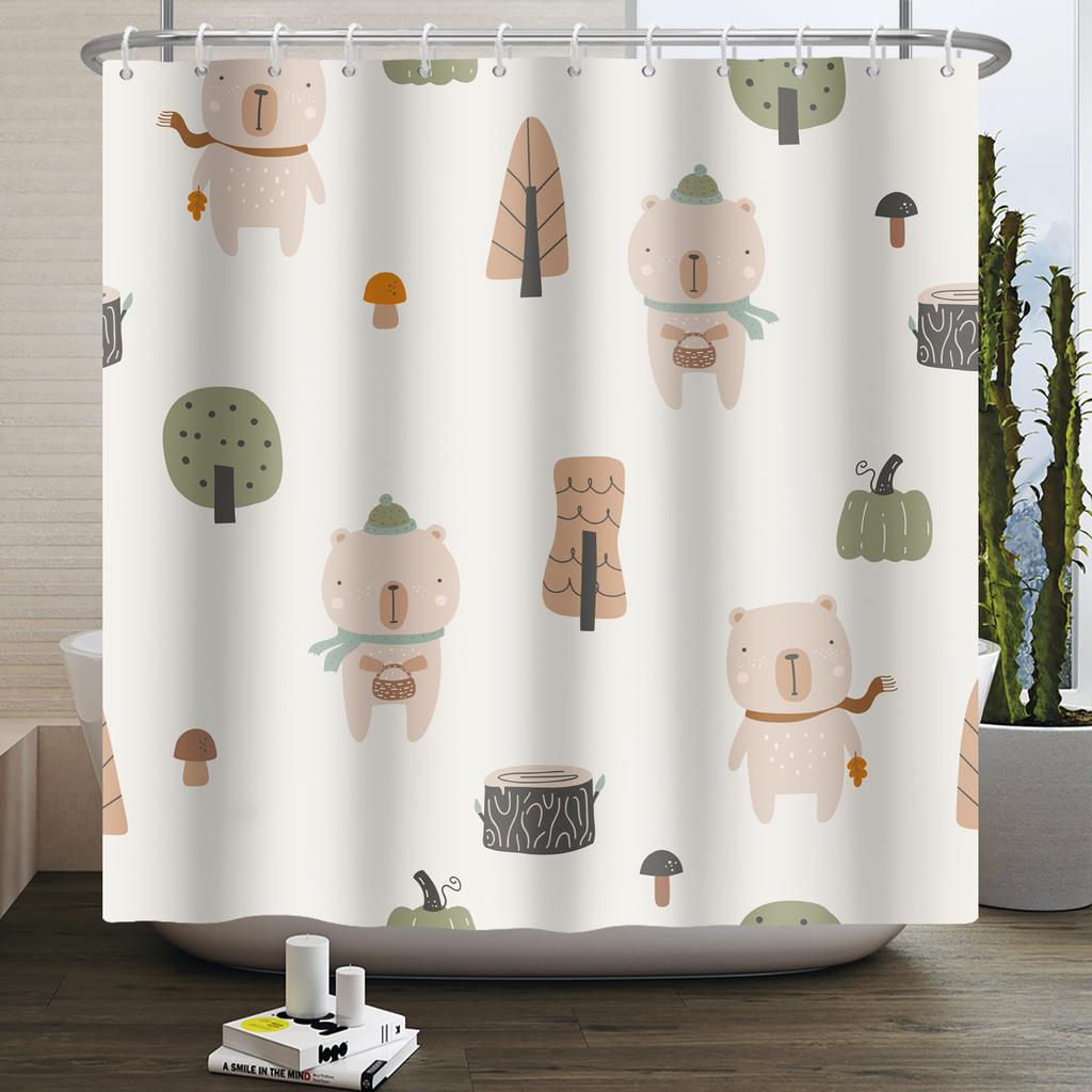 Cartoon Shower Curtain for Bathroom Kids Rainbow Cloud Sun Stars Flower Unicorn Cute Animals Waterproof Bath Curtain Home Decor
