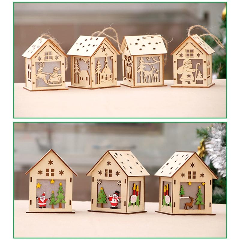 3/5’’ Xmas Desk Decor House Santa/Snowman/Reindeer Tabletop Decor Lovely Christmas Ornament DIY Wooden Puzzle Art Crafts