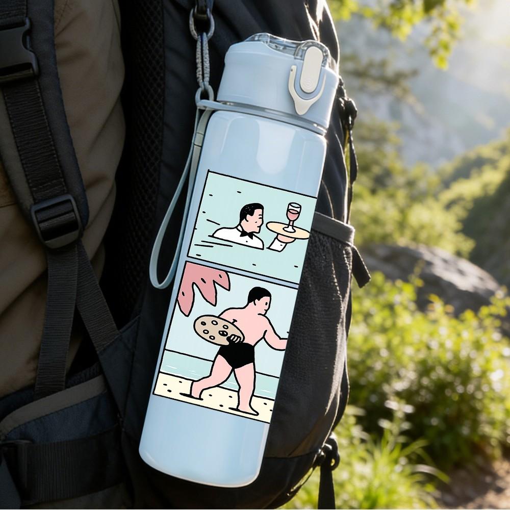1PC Two Ladies Bathroom Scene Print 750ml Color Plastic Sports Water Bottle Leakproof Flip Straw Lid Suitable for Sports Office Home Use
