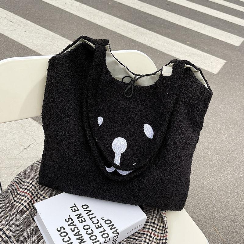 Women Bag Girl Cartoon Plush Shoulder Bag Embroidery Bearshopping Bags Large Capacity Satchel Tote Bookbag For Sutdent