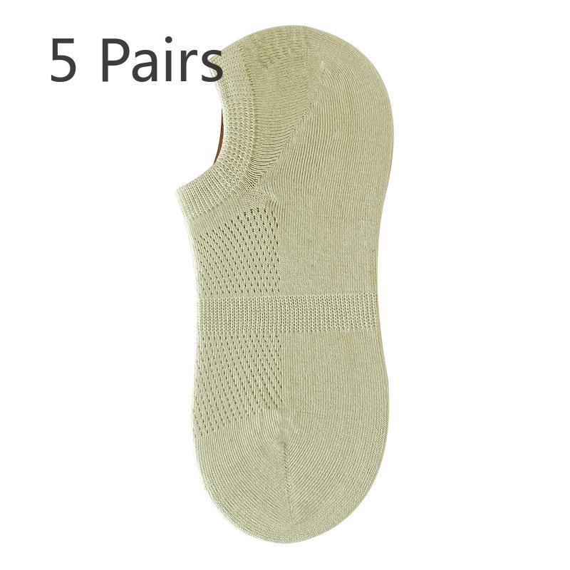 5 Pairs of Women's Summer Breathable Thin Cotton Shallow Mouth Invisible Off with 7A Antibacterial and Deodorant Boneless Socks