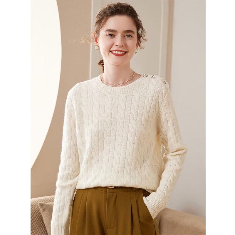 Kefanshe Women's Minimalist Cable-Knit Cashmere Sweater