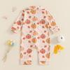 Infant Newborn Baby Girl Halloween Sleeping Romper Ghost/Pumpkin Print Lapel Long Sleeve Button Down Jumpsuit