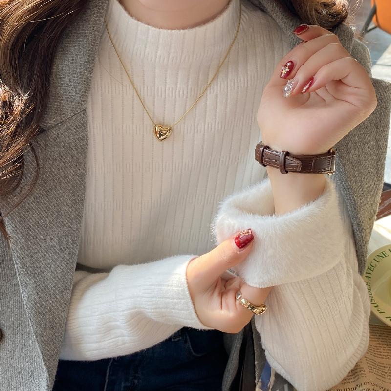 

Women s Autumn Winter Fleece-Lined Thickened Half-High Neck Knit Long Sleeve Base Layer Sweater with Integrated Fleece Fabric One Size белый