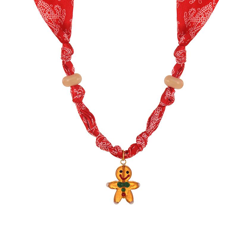 European & American Christmas Natural Stone Glass Santa Claus Tree Pendant Scarf Necklace for Women