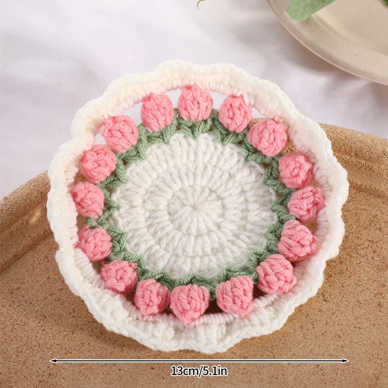 Creative Crochet Round Coasters Handmade Reusable Insulation Pads INS Style Hand-knitted Sunflower Cup Pad Desktop Decoration