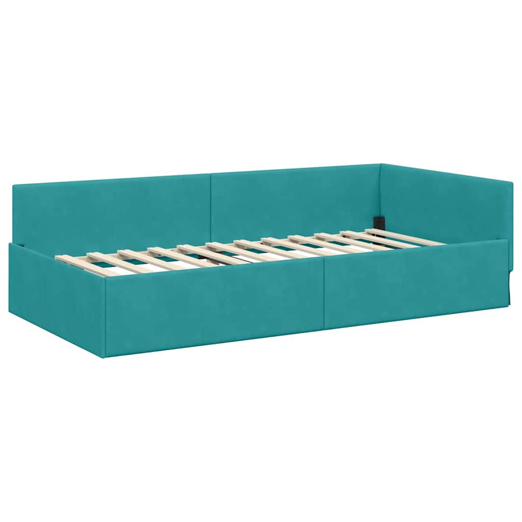 L Shaped Bed Frame with Headboard Turquoise 80 Cm X 200 Cm Velvet