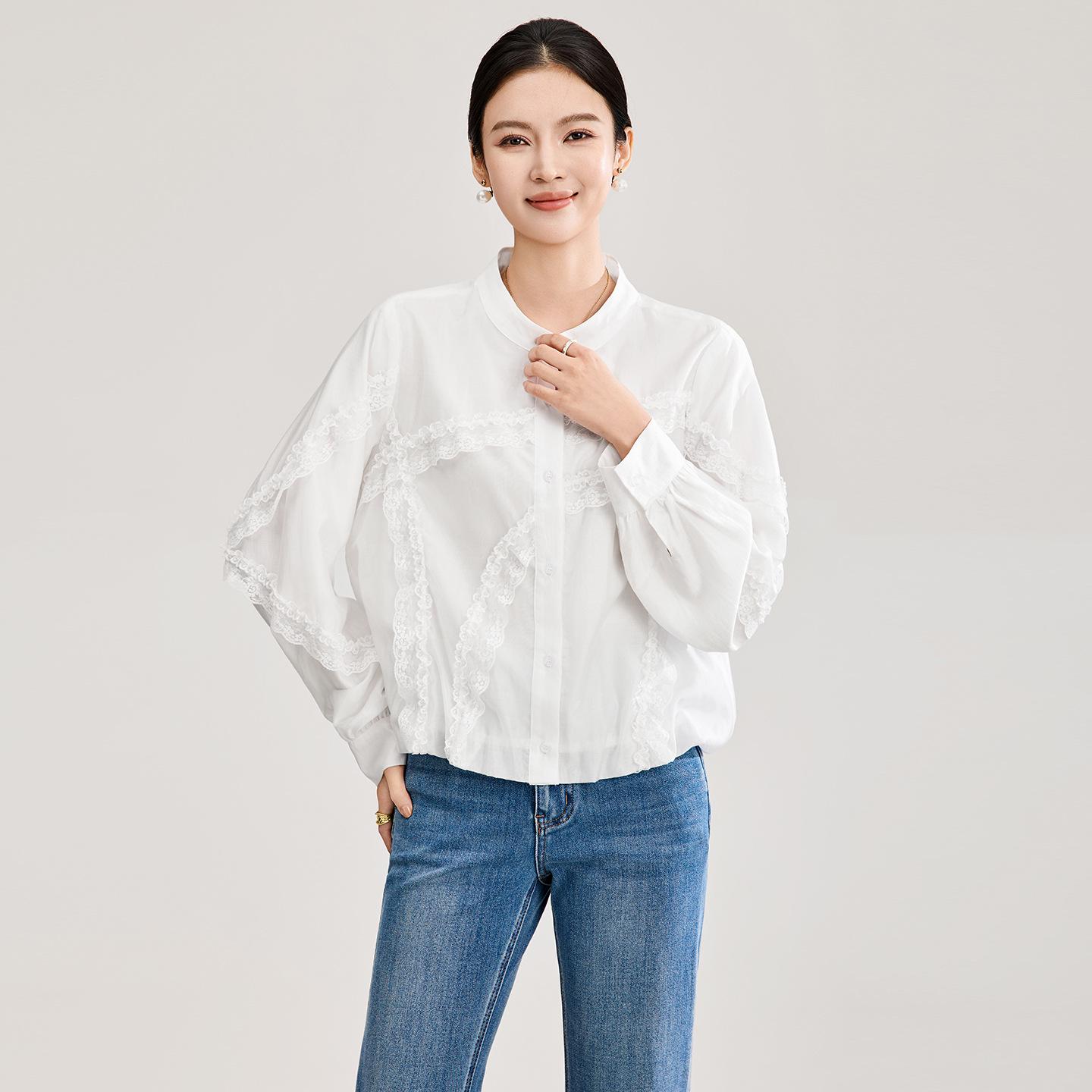 Romantic French-Style Tencel Embroidered Women s Spring Shirt Small белый