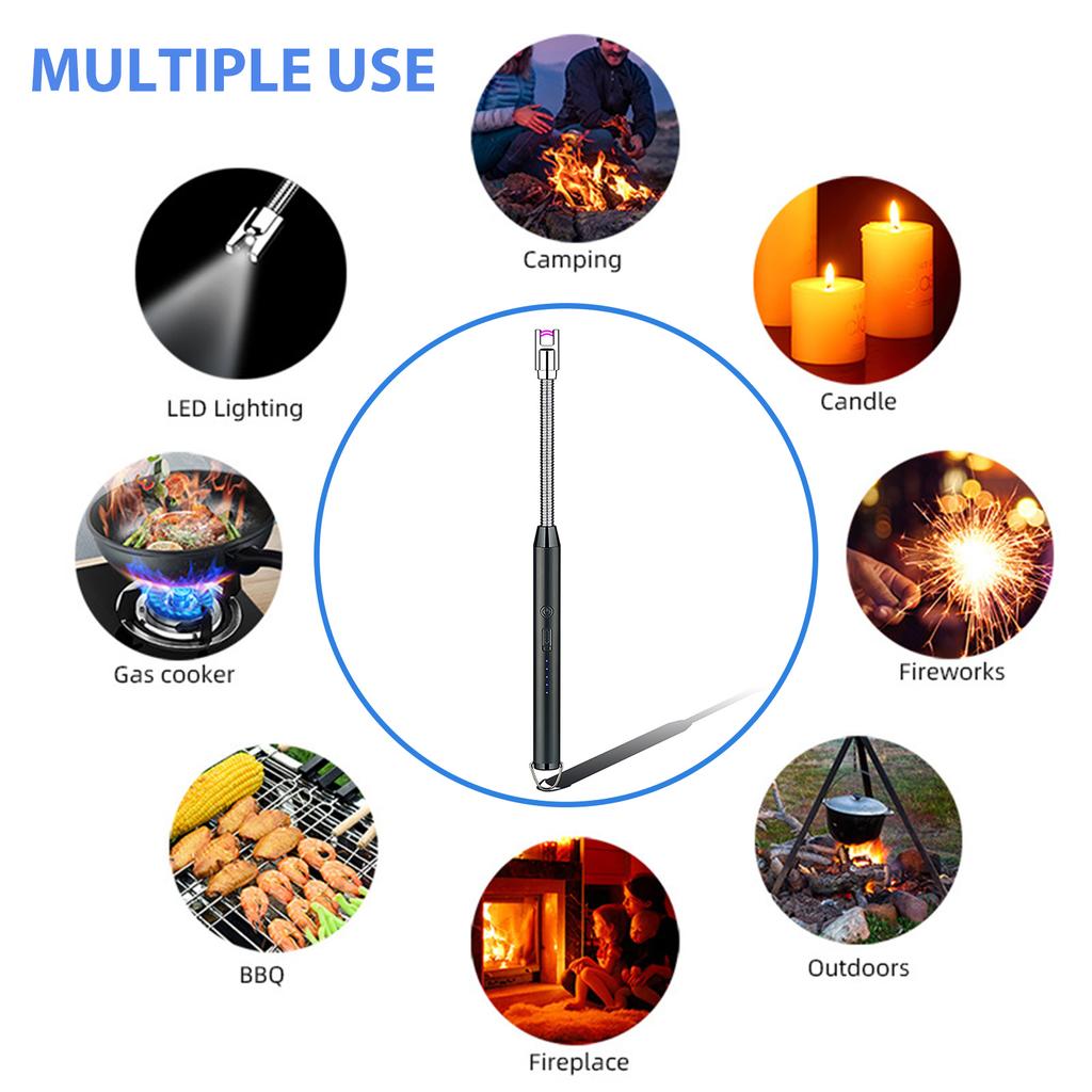 360 Degree Rotatable Kitchen Igniter Zinc Alloy Gas Stove Lighters Rechargeable Windproof Portable LED Power Display for Camping