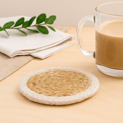Jute Cotton Coasters Set of 4 Ivory Border