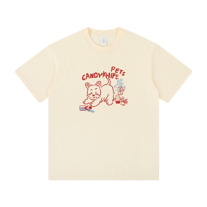 2024 Summer Women's Slimming Puppy Print Short Sleeve T-Shirt with Niche Drop Shoulder & Small Neckline Design