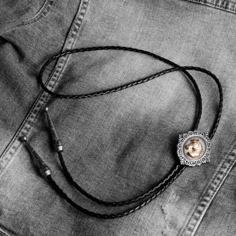 Adjustable Bolo Tie Popular Western Cowboy Teens Men Women Dance Necktie Punk Shirt Alloy Horse Head Buckle Pendant