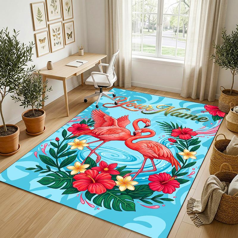 Floral Garden Theme Crystal Velvet Rug Personalized Custom Name Text Soft Floor Mat Home Decor