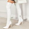 Cross2023 Women's Soft Patent Leather Stiletto Over-the-Knee Boots with Pointed Toe & Side Zipper