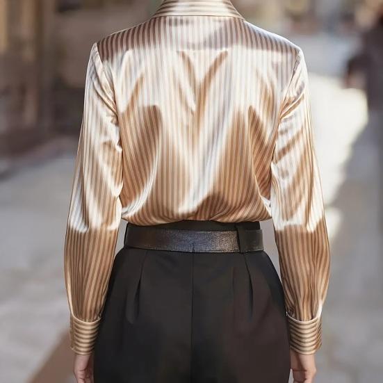 Cămașă Dama Guler Rever Mânecă Lungă Nasturi Fentă Cămăși Topuri Textură Netedă Imprimeu Dungat Croială Largă Casual Cămașă de Lucru