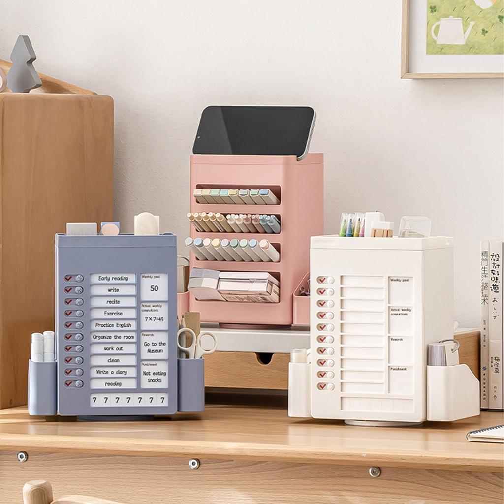 Rotating Desk Pen Holder with Checklist Task Board 360 Degree Rotatable Pen Organizer Obliqued Pencil Storage Holder
