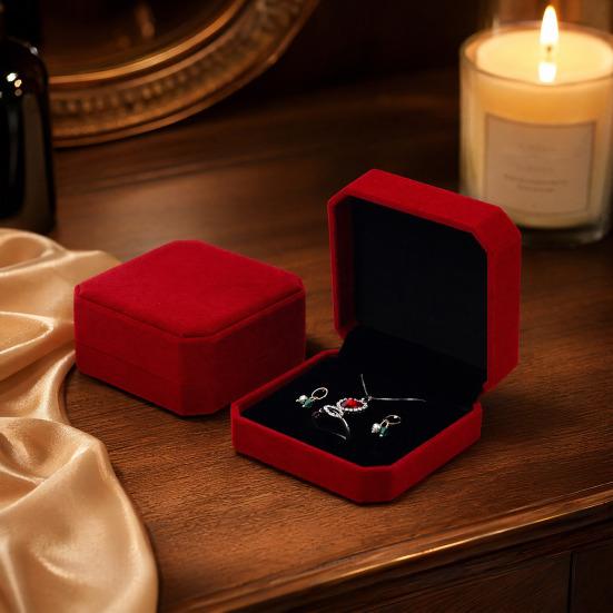 Yousheng 3-in-1 Jewelry Box, Octagonal Design, Soft Flannel Shockproof Organizer, for Necklaces Rings Earrings Wedding