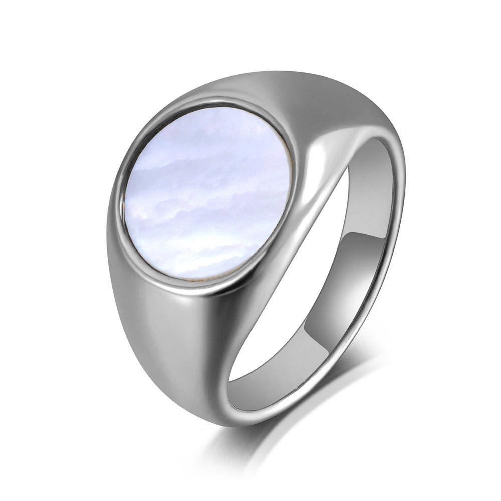 JeeMango Trendy Titanium Stainless Steel Fine White Shell Rings Bridal Wedding Engagement Ring Jewelry For Women R20069