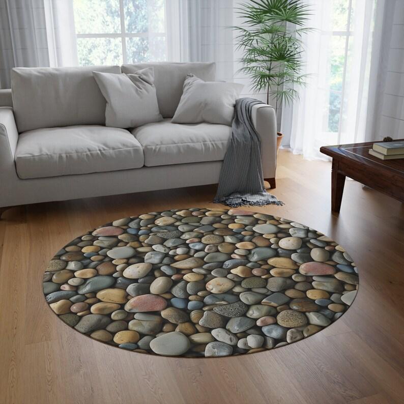 

Abyss Waterfall Round Rug Stone Well Carpet, 3D Illusion Vortex Nature Home Decor Livingroom 80cm x 80cm