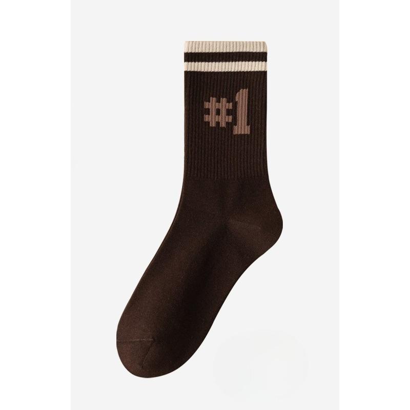 Women's Spring and Summer Versatile Socks, Anti-pilling Mid-calf Socks, Breathable Sports Cotton Socks, Boneless Seam Letter Socks