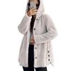 Women's Fashionable Coat Solid Color Long Sleeved Hooded Button Plush Warm Jacket