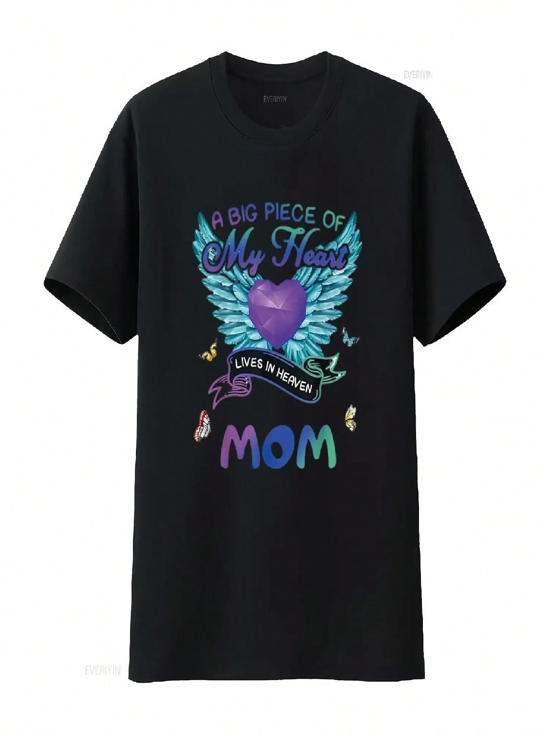 A Big Piece Of My Heart Lives In Heaven She Is Mom Angel T Shirt White 2XL Vintage Washed Slightly Top For Everyday Wear Casual S