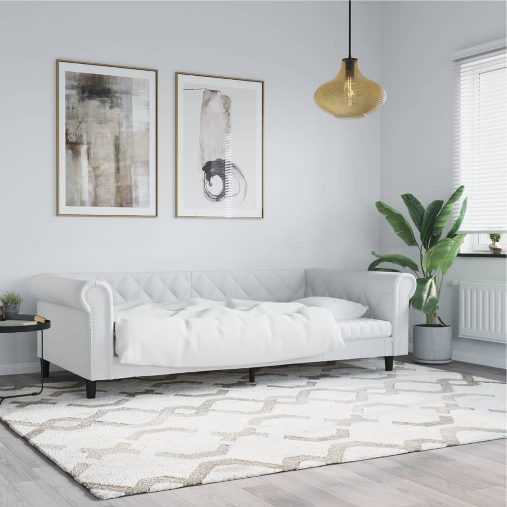Vidaxl Sofa with Sleeping Function, White, 100X200 Cm, Faux Leather