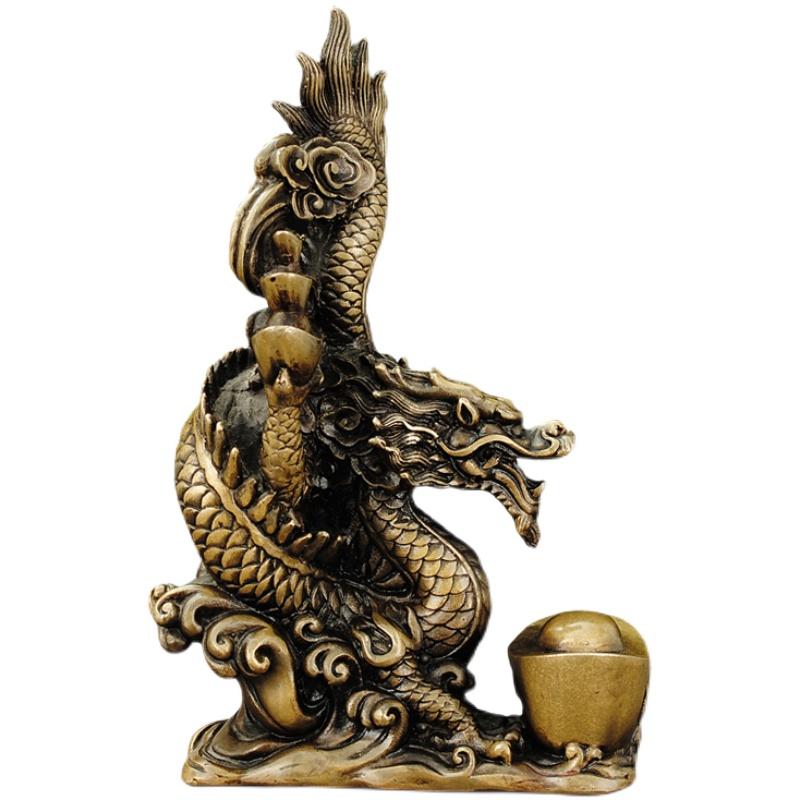 

Коллекция тибетского храма Старая бронза Киноварная глина золото Статуя дракона Монета Юаньбао Накопление богатства Украшения Таунхаус