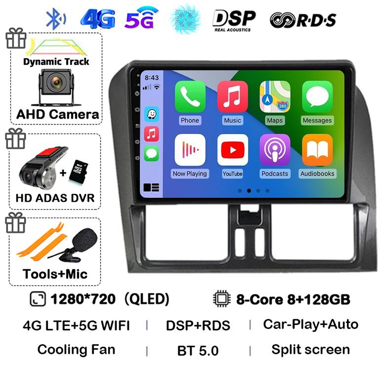 Android 14 Carplay Auto For Volvo XC60 2009-2017 Car Radio Multimedia GPS Navigation Video Player Autoradio Stereo Head Unit DSP