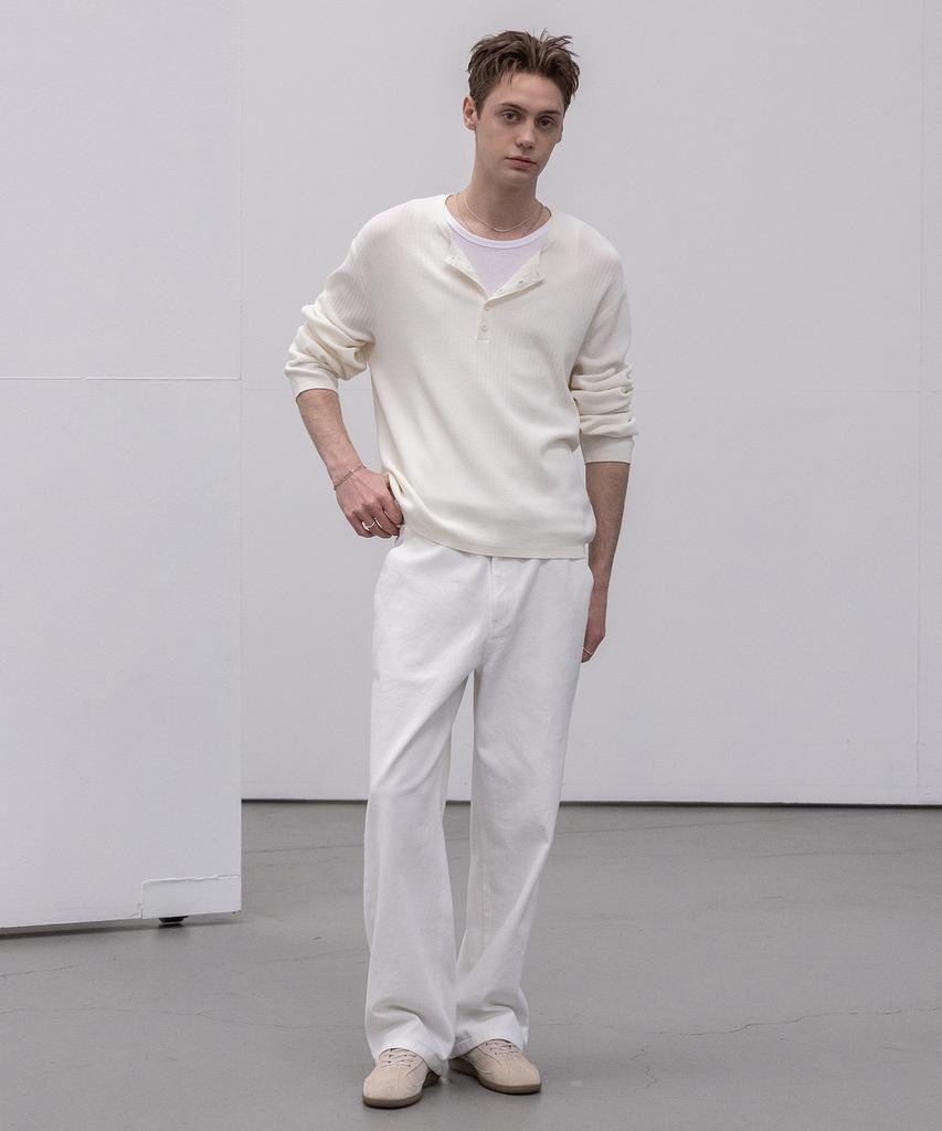 Dekkoloso Light Henley Neck Knit T-Shirt [Ivory]