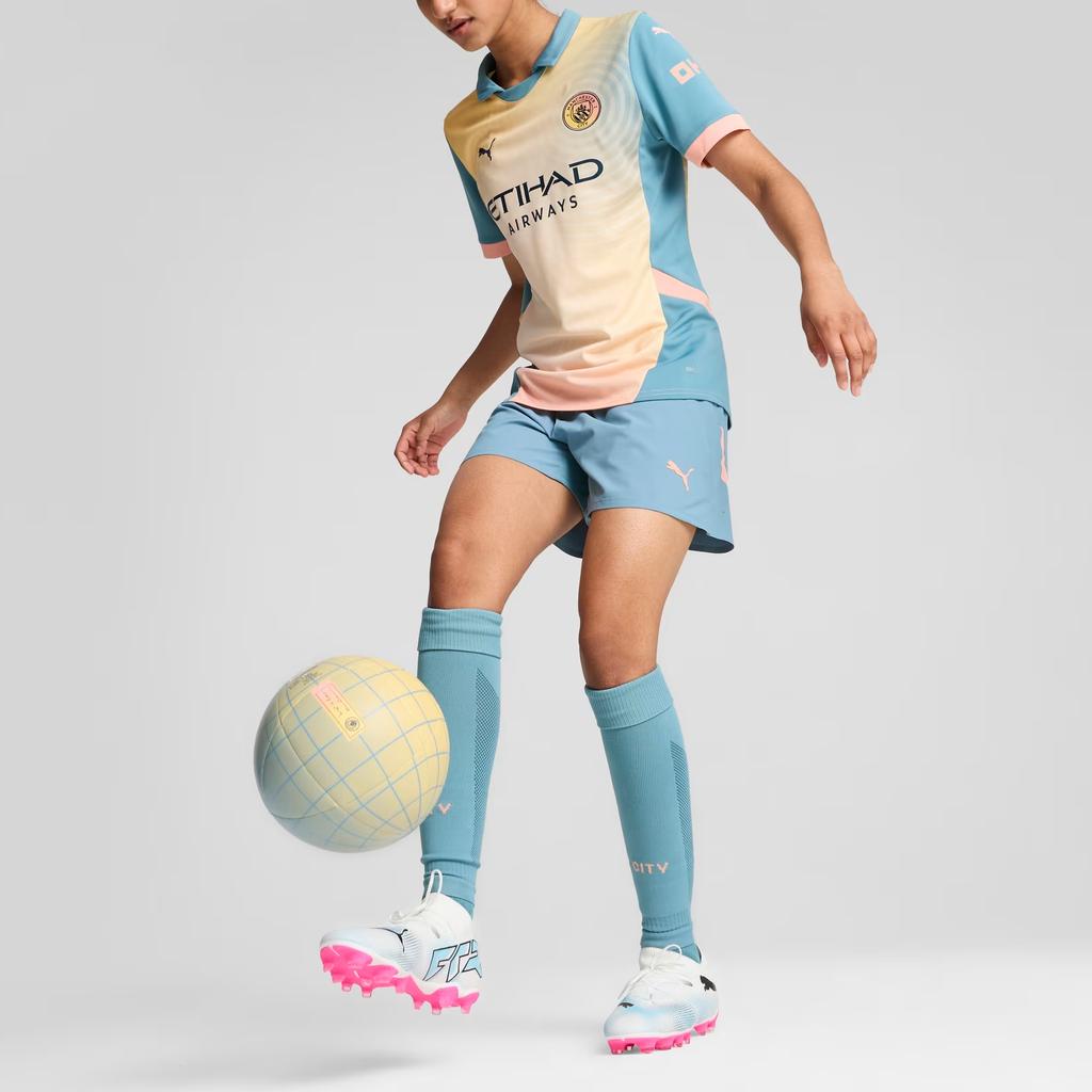 Puma Manchester City 24/25 Čtvrtý dres Venkovní Ležérní Sportovní Krátký Rukáv Fotbalový Dres Dámské topy Žlutý 775141-04