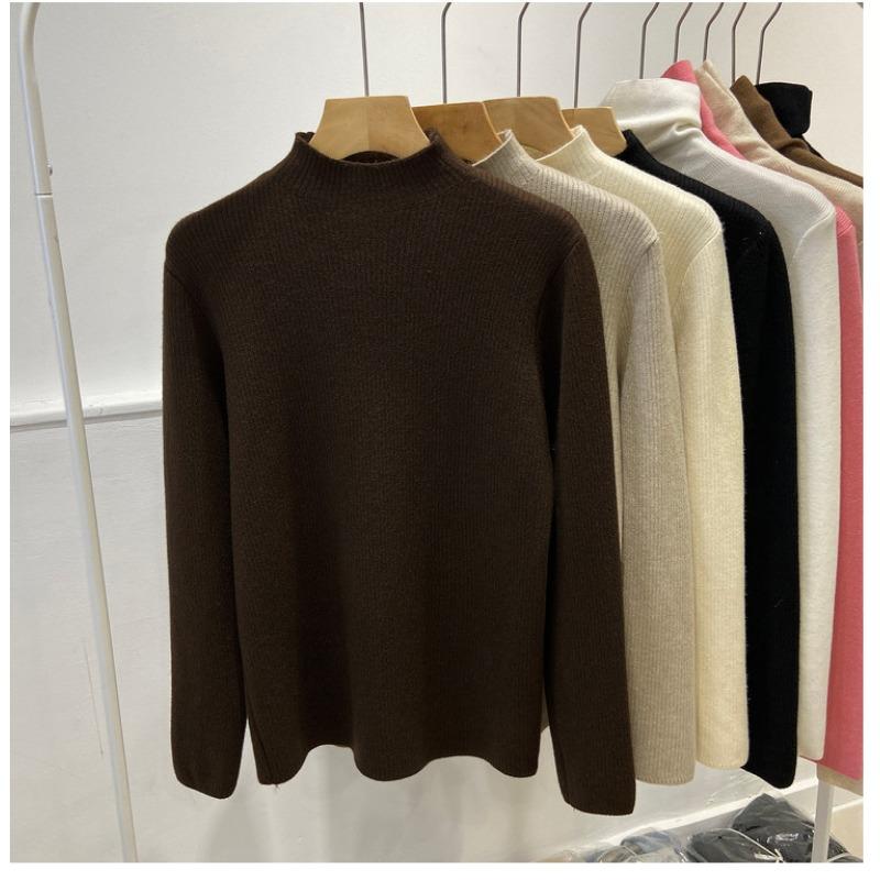 Autumn Winter Long Sleeve Semi-turtleneck Knitted Sweater Women Fashion Elegant Bottoming Shirt Pullover Warm Inner Loose Simple Top Basic Clothing