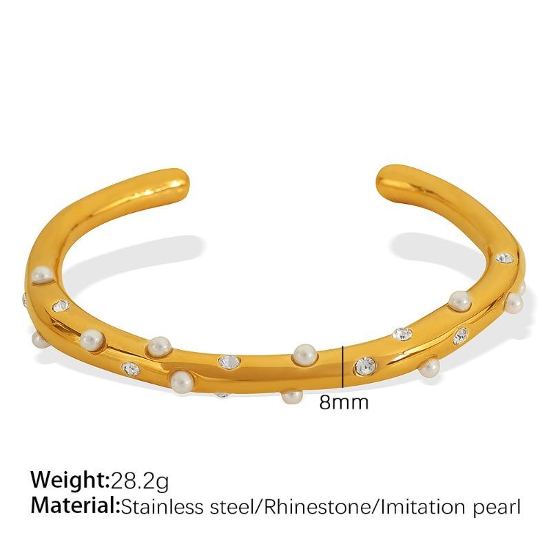 Meier Versatile titanium steel bracelet - stainless steel inlaid with zircon and shell pearl open bangle